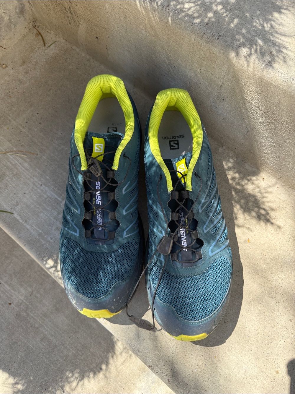 Salomon Men's Trail Runners in Teal and Neon Yellow